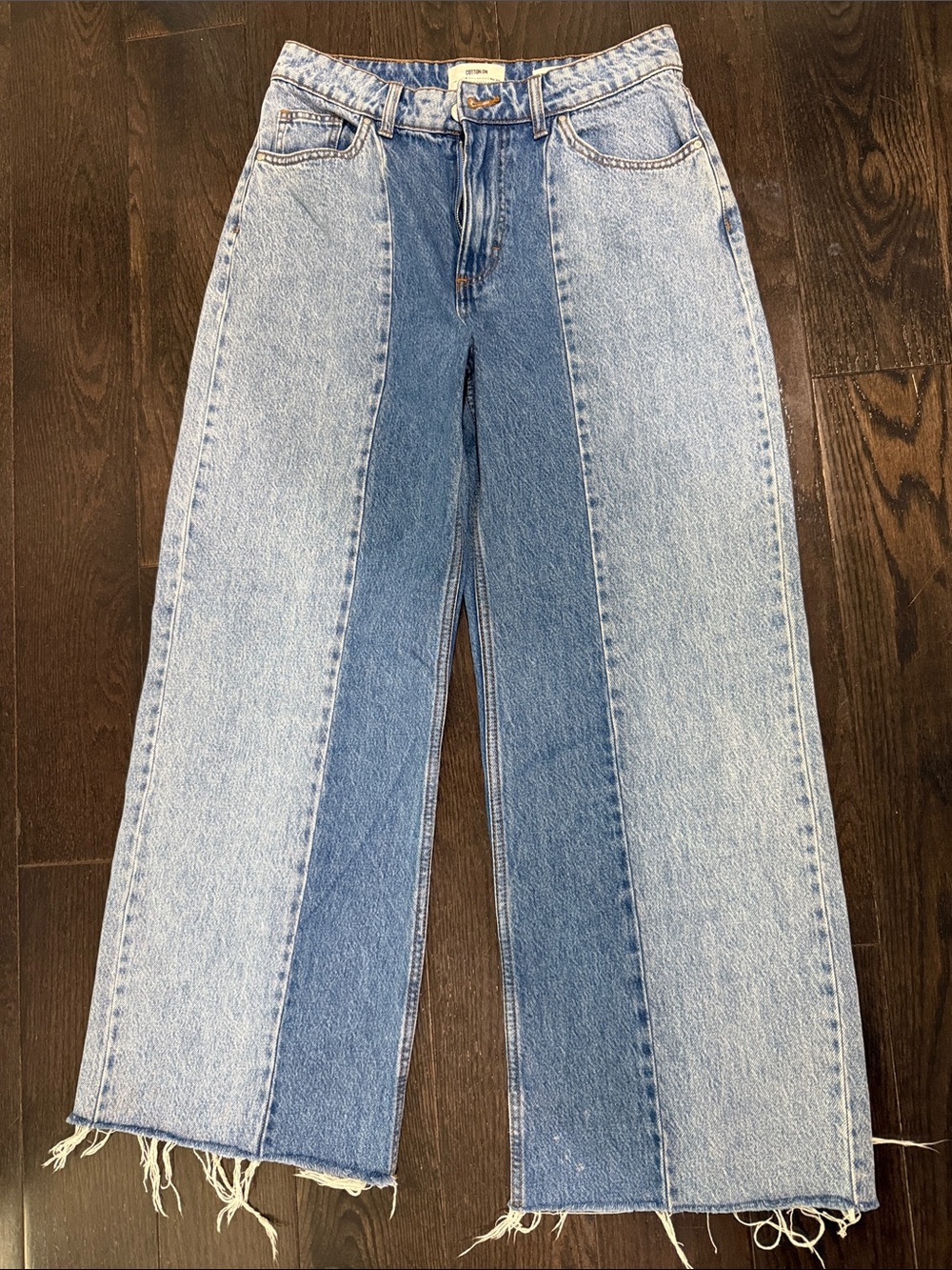 Cotton On Two-Tone Wide Leg Jeans in Light & Mid Blue